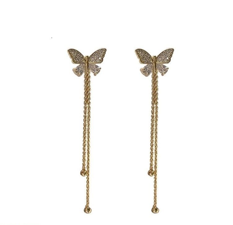 Golden Butterfly Tassel Earrings