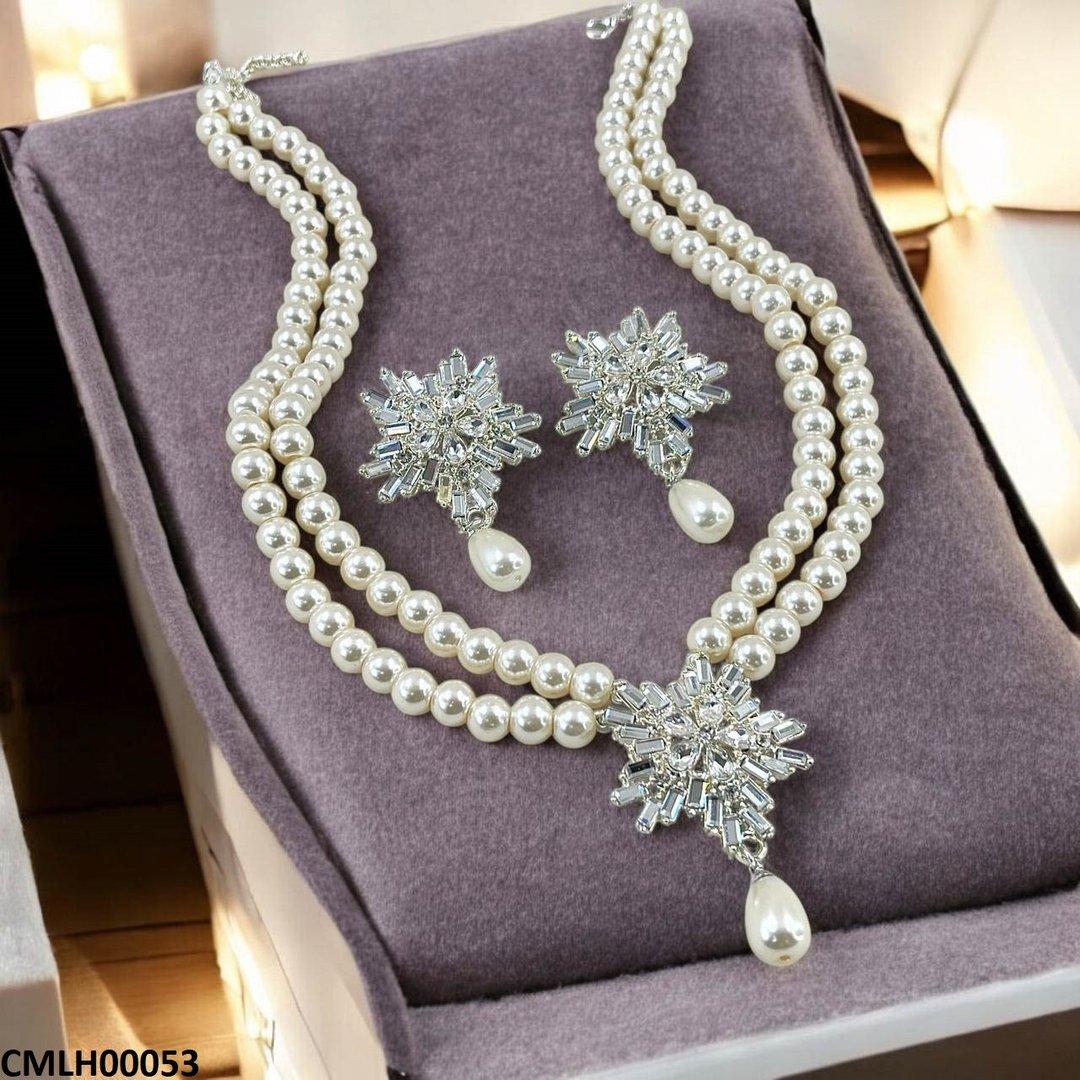 Silver Layered Pearl Mala Set