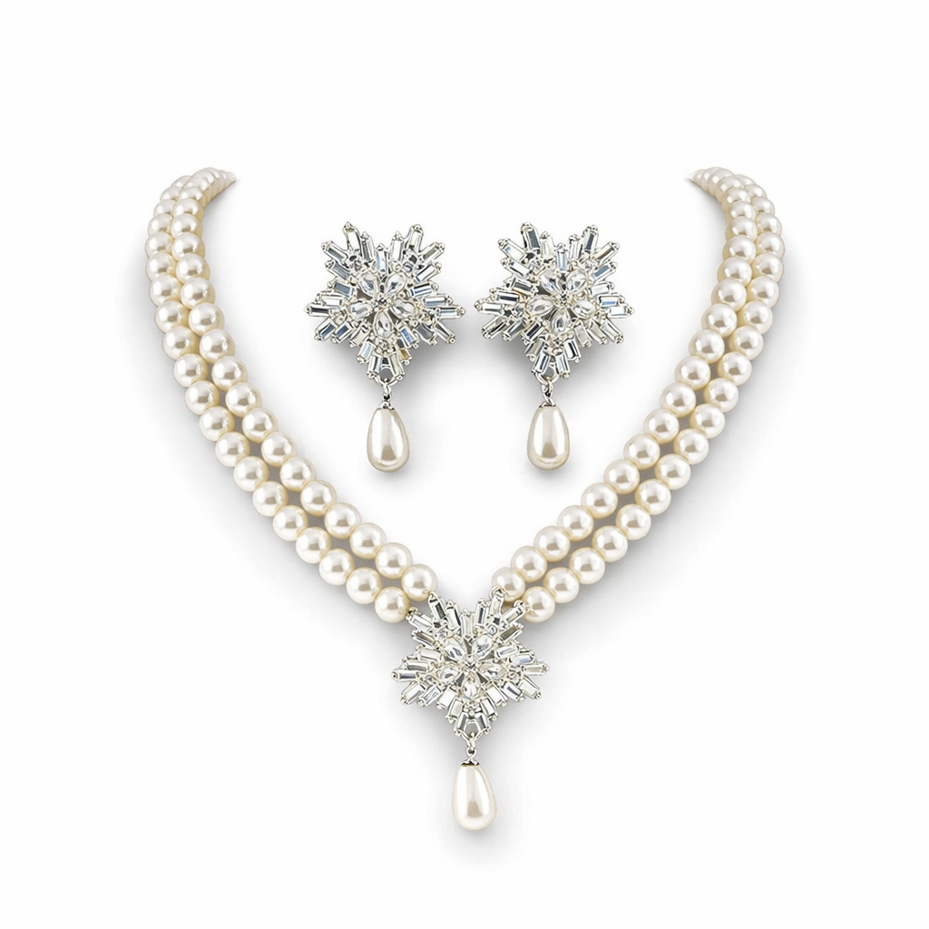 Silver Layered Pearl Mala Set