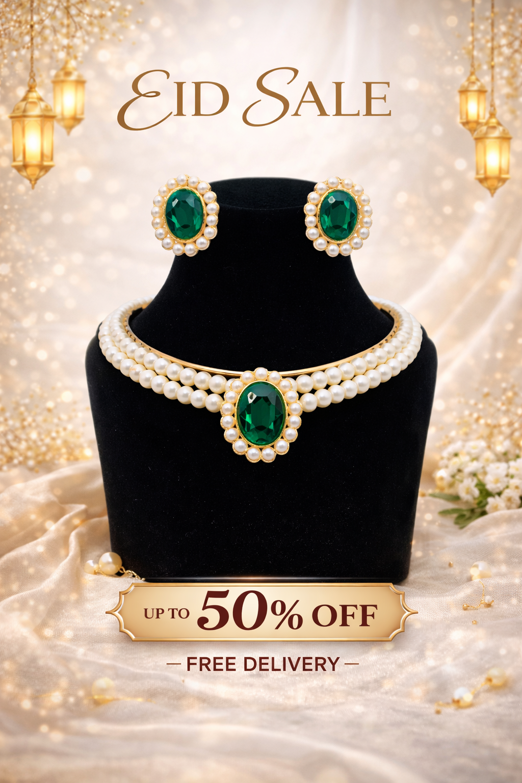 Golden Pearl Oval Choker Set