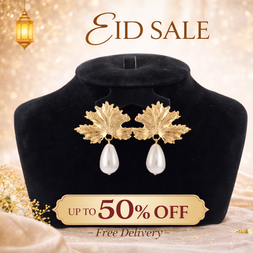 Golden Pearl Leaf Drop Earrings