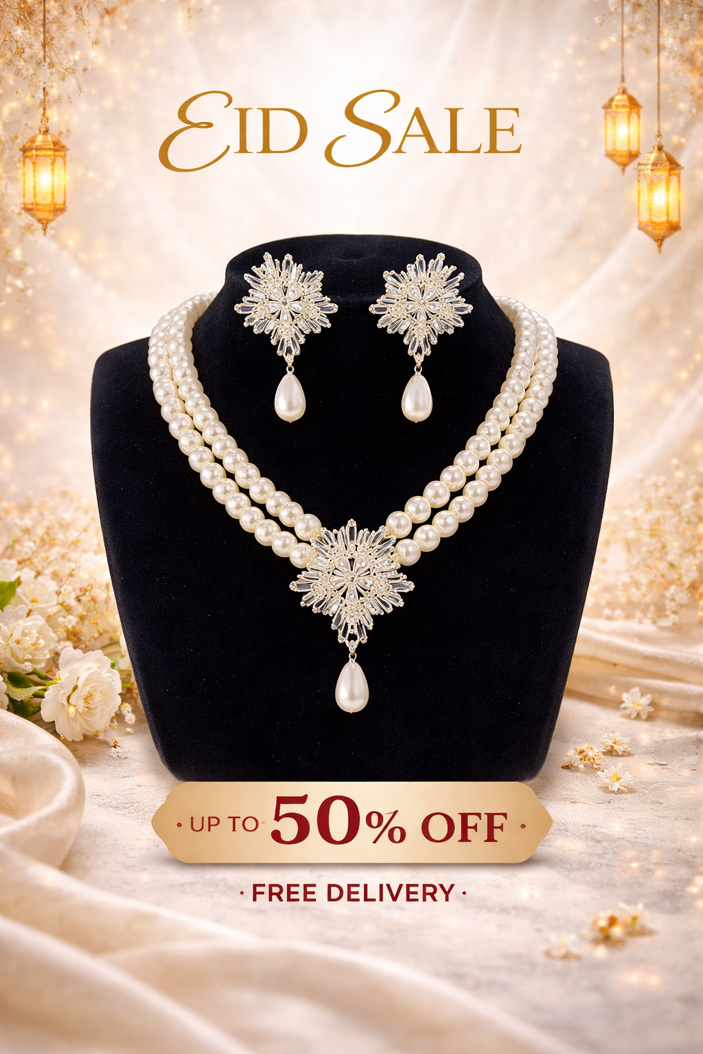 Silver Layered Pearl Mala Set