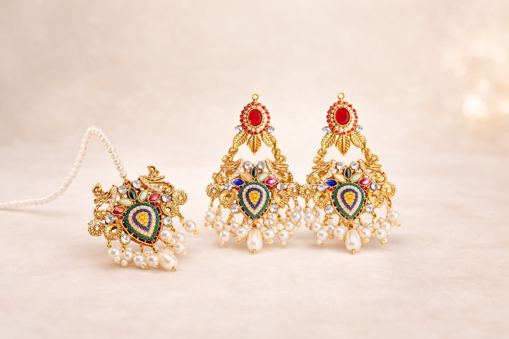 Traditional Gold Earring & Bindiya Set