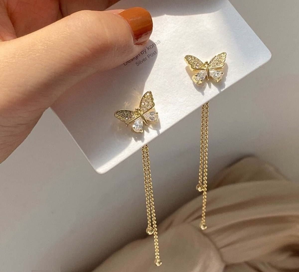 Golden Butterfly Tassel Earrings