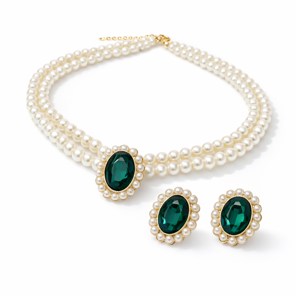 Golden Pearl Oval Choker Set