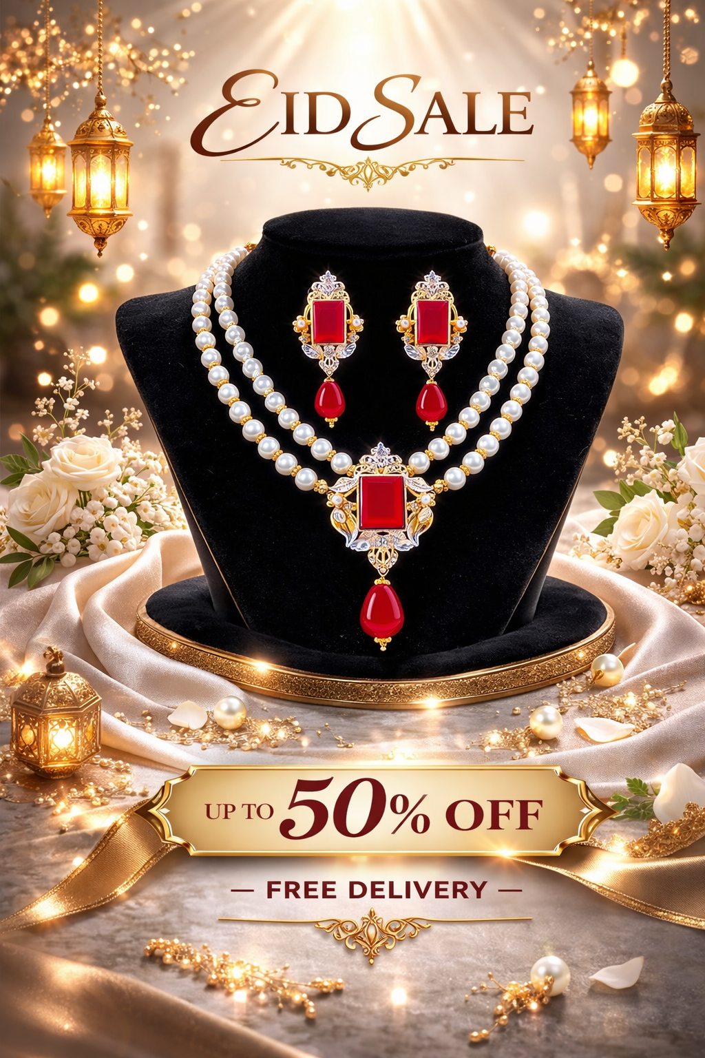 Golden Rectangle Pearl Necklace Set