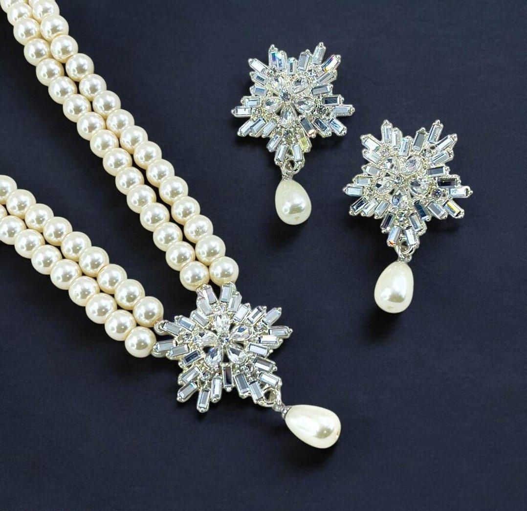 Silver Layered Pearl Mala Set