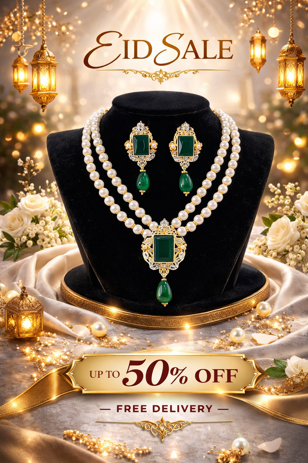 Golden Rectangle Pearl Necklace Set